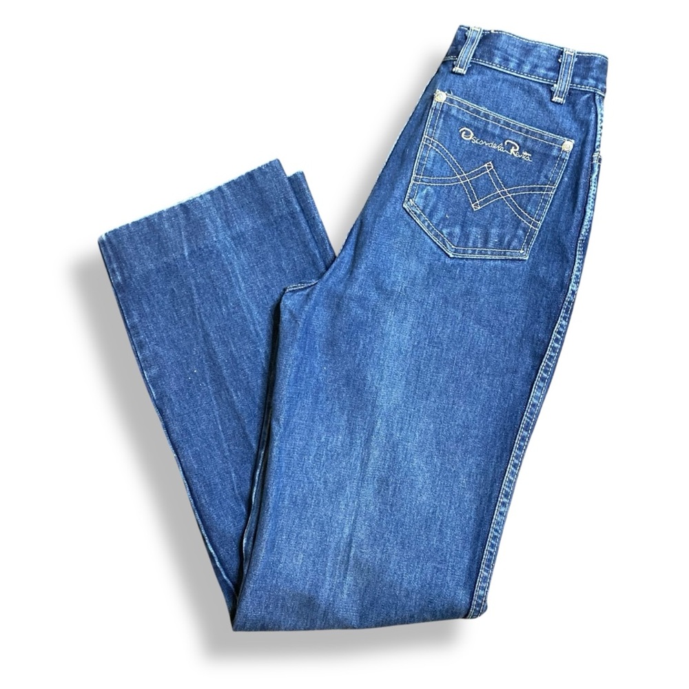 Vintage 80s Oscar De La Renta Embroidered High Rise Straight Leg Jeans Size 25 - Picture 7 of 10
